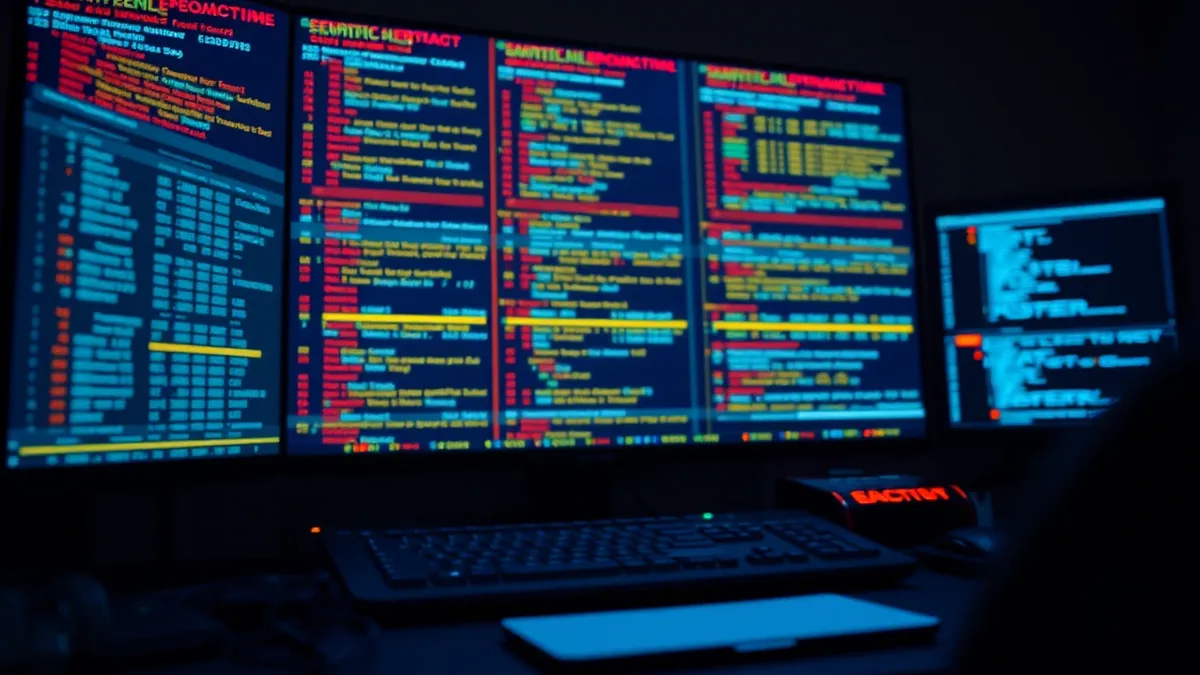 Illustration: A security operations console displays a stream of raw network traffic packets.
