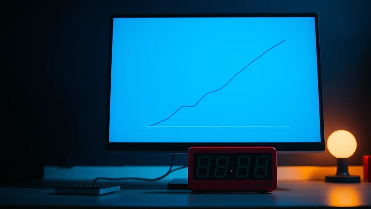 Illustration: A blank monitor displays a steep downward sloping graph against a dark background.