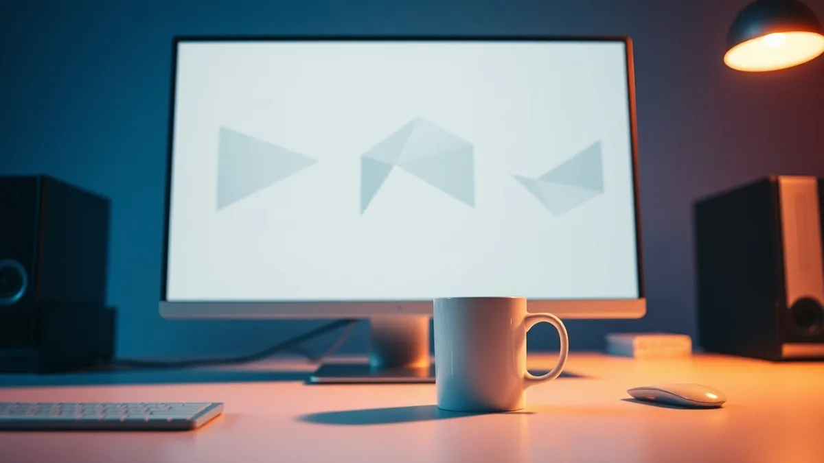 Illustration: A sterile office desk holds a single white coffee mug beside a blank computer monitor.