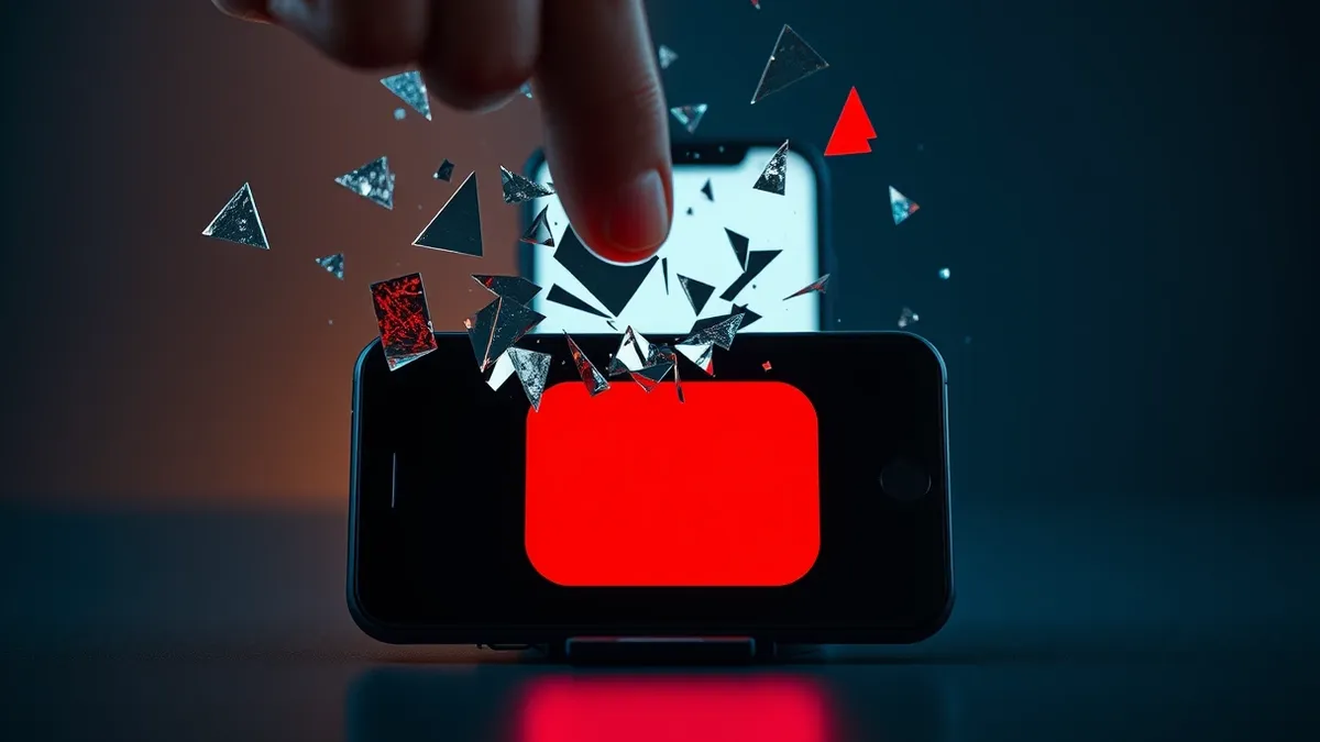 Illustration: A smartphone displays a blank screen with a large red button.