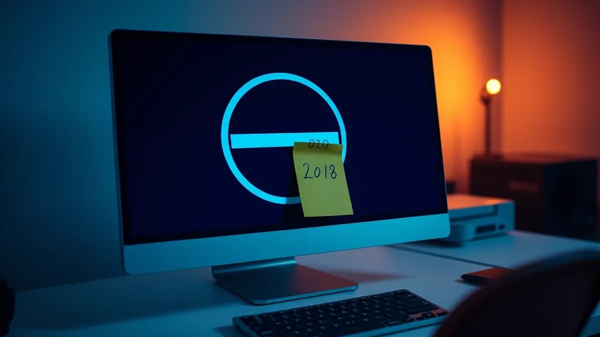 Illustration: A sleek silver desktop computer sits on a clean white desk, its monitor displaying a large circular progress bar filling with solid blue.