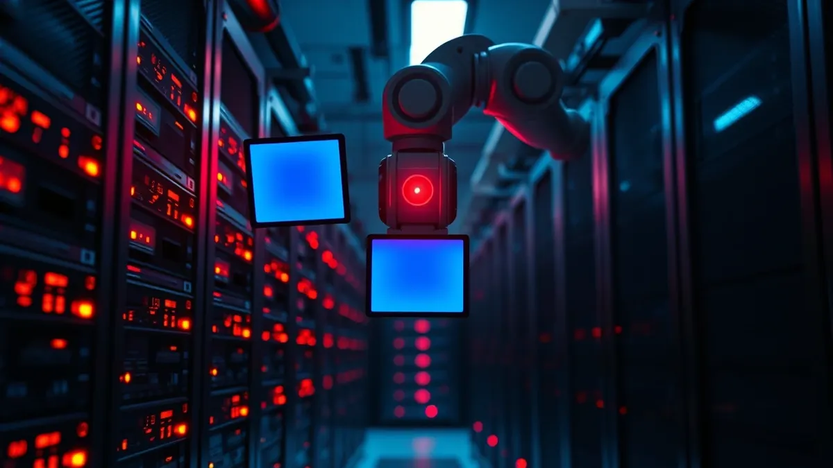 Illustration: A cloud server rack glows with intense red warning lights.