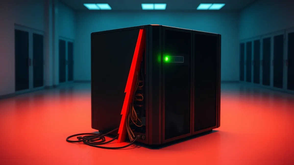 Illustration: A sleek black server appliance sits isolated in a sterile room.