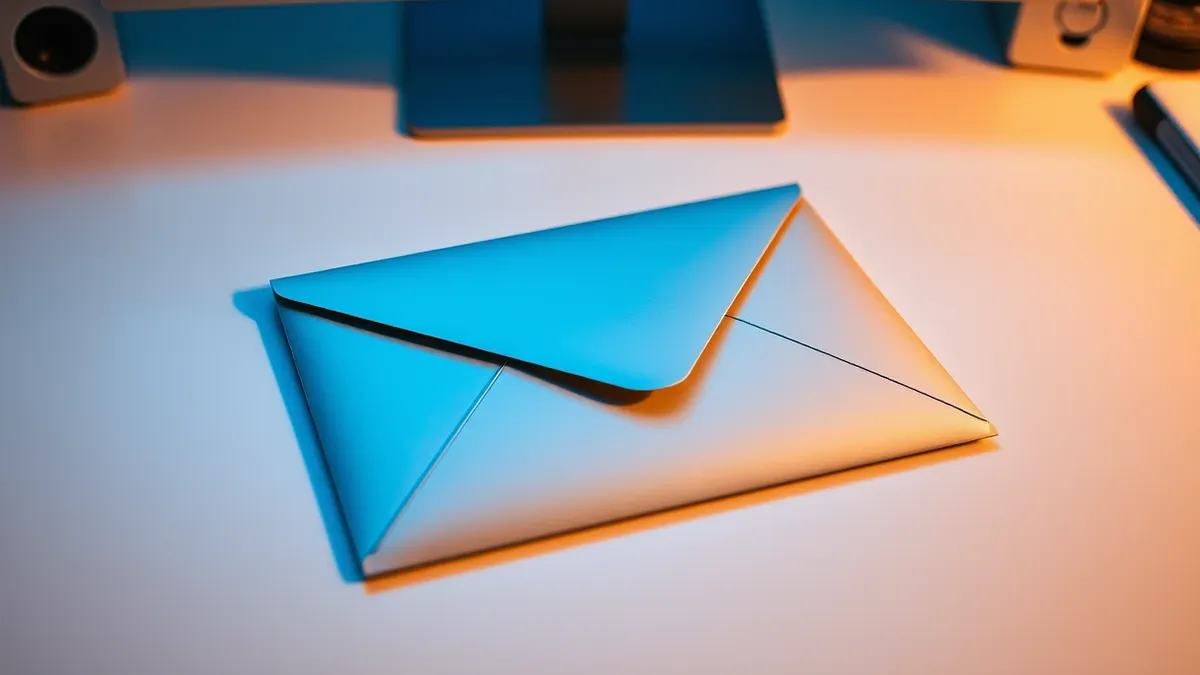 Illustration: A sleek silver envelope rests on a clean white desk, partially wrapped in a translucent protective sleeve.